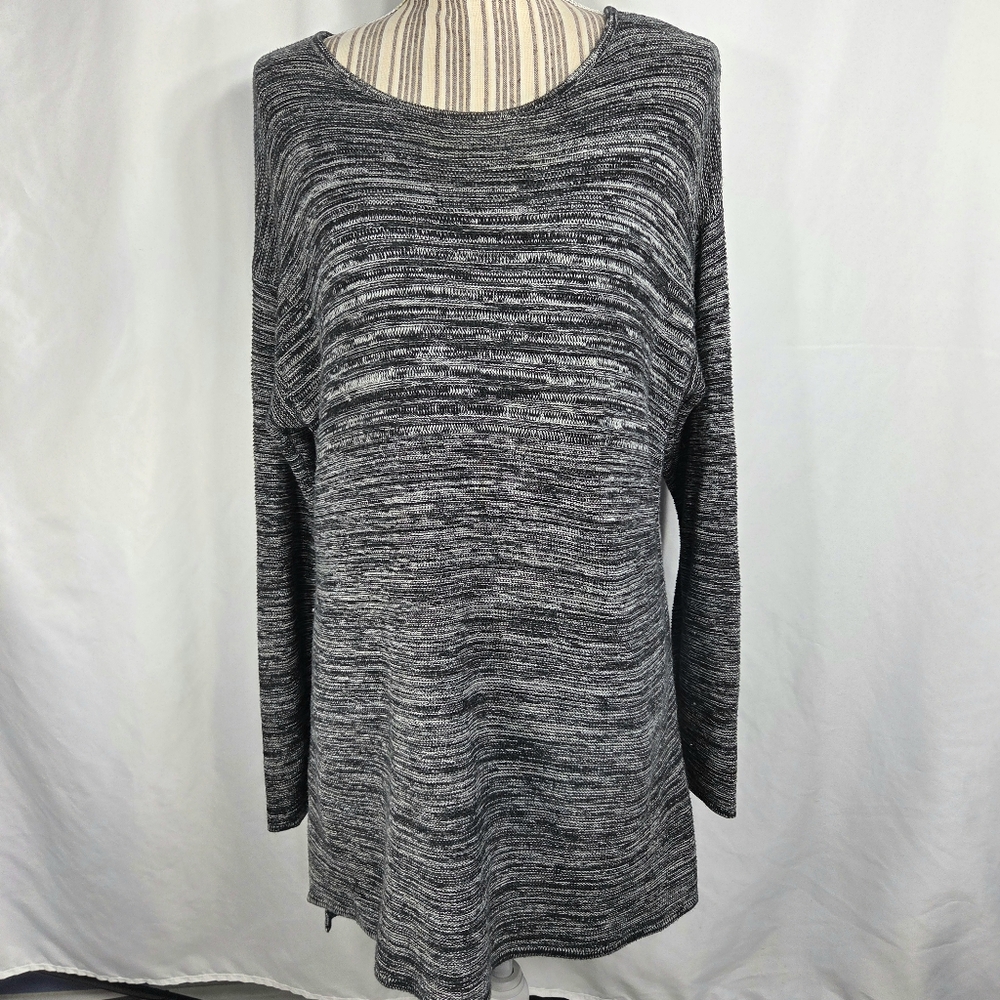Ellen Tracy Black & Ivory Heathered Look Long Sleeve Side Slit Dress Size Large
